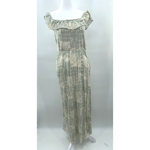 Wonderly Sage Green Smocked Maxi Dress Cottagecore Boho Prairie Romantic Size L - Picture 2 of 10
